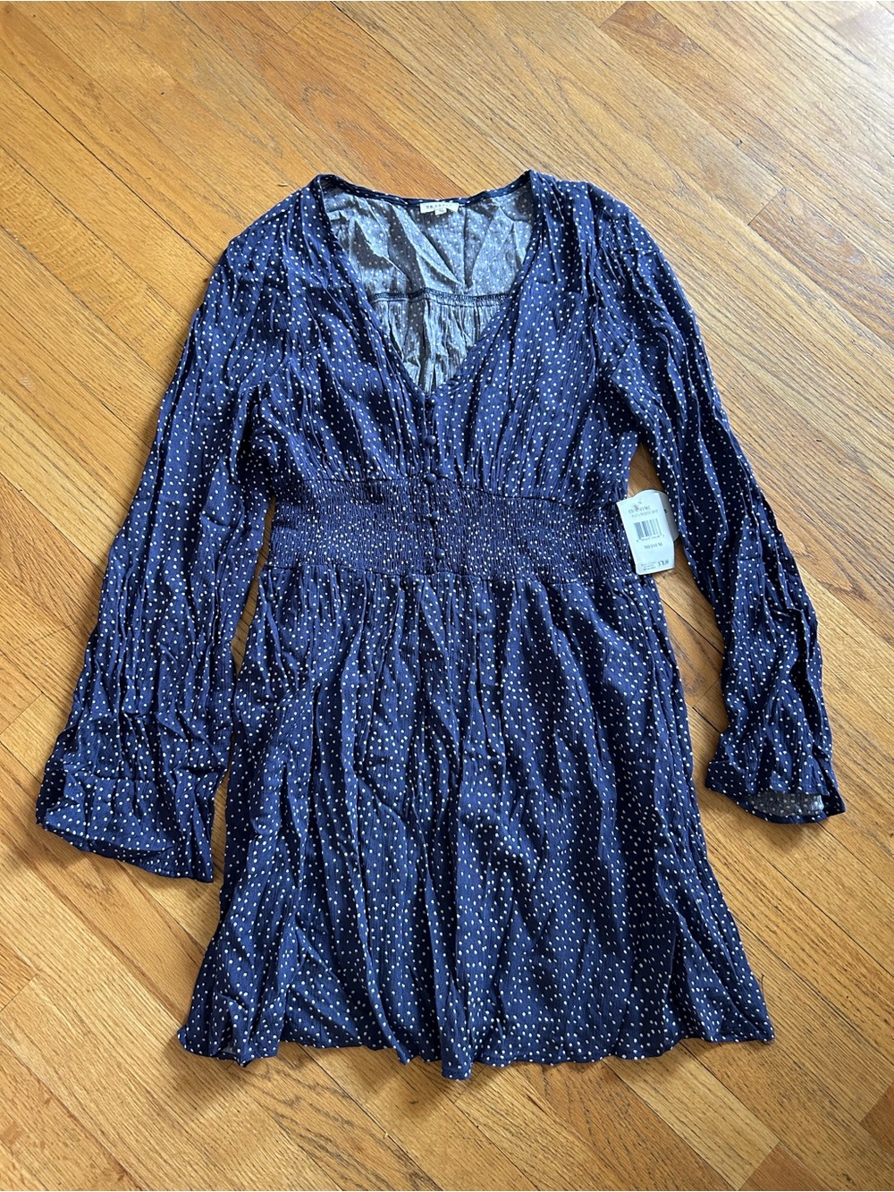 NWT Le crème Navy Polka Dot Long Sleeve V-Neck Dress